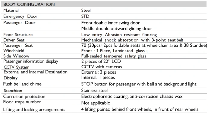 ev city bus specifications